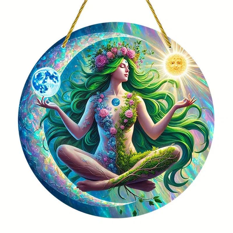 Gaia Goddess Suncatcher Wicca Pagan Acrylic Round Sign Mother Earth Suncatcher-MoonChildWorld