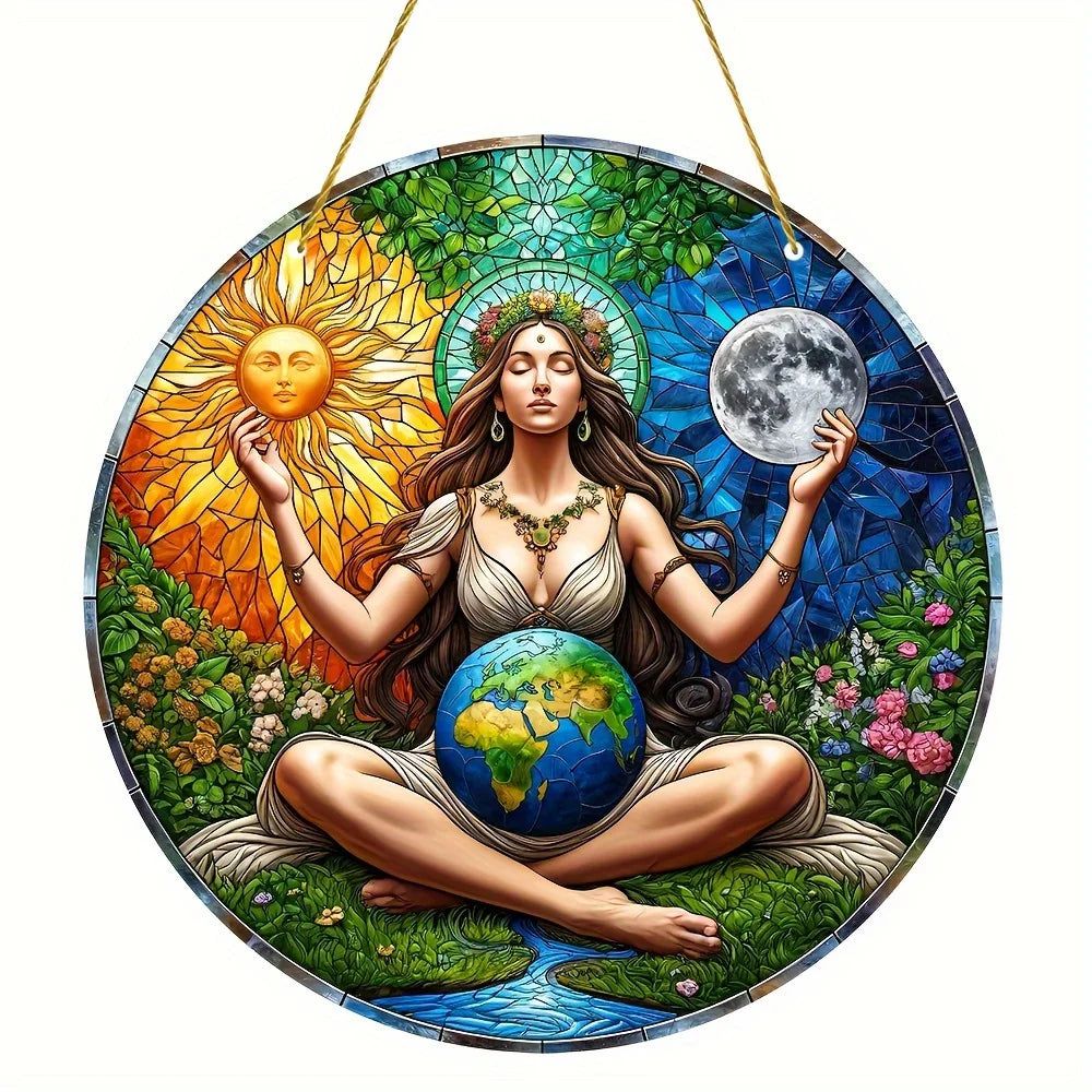 Gaia Goddess Suncatcher Wicca Pagan Acrylic Round Sign Mother Earth Suncatcher-MoonChildWorld