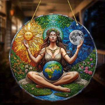 Gaia Goddess Suncatcher Wicca Pagan Acrylic Round Sign Mother Earth Suncatcher-MoonChildWorld