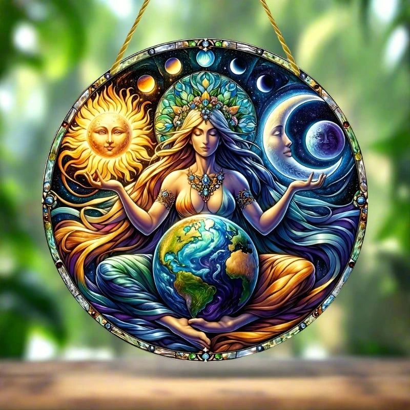 Gaia Goddess Suncatcher Wicca Pagan Acrylic Round Sign Mother Earth Suncatcher-MoonChildWorld
