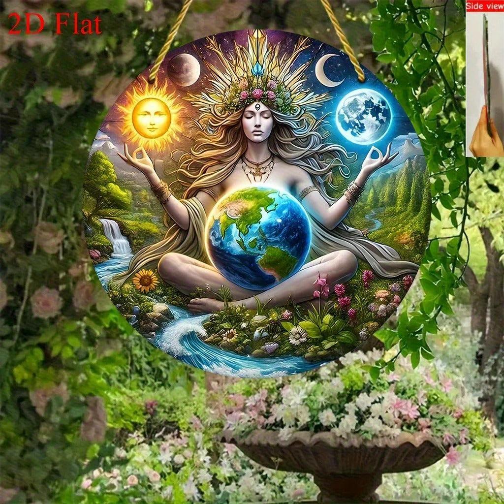 Gaia Mother Earth Suncatcher Round Acrylic Sign Pagan Window Hanging-MoonChildWorld