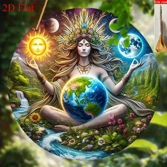 Gaia Mother Earth Suncatcher Round Acrylic Sign Pagan Window Hanging-MoonChildWorld
