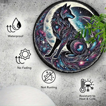 Galaxy Moon Wolf Metal Sign Spirit Wolf Home Decor-MoonChildWorld