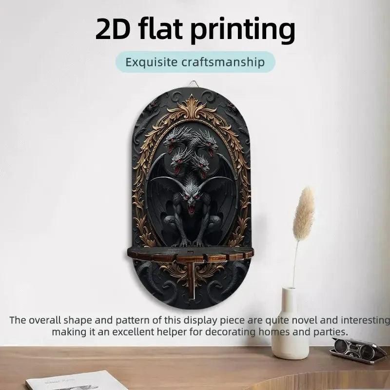 Gargoyle Monster Wall Shelf for Crystals & Candles – Wooden Gothic Demon Floating Shelf Witchy Altar Decor-MoonChildWorld
