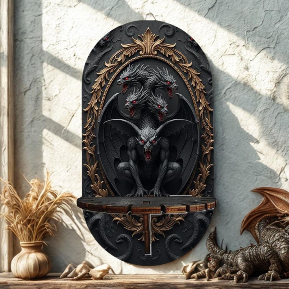 Gargoyle Monster Wall Shelf for Crystals & Candles – Wooden Gothic Demon Floating Shelf Witchy Altar Decor-MoonChildWorld