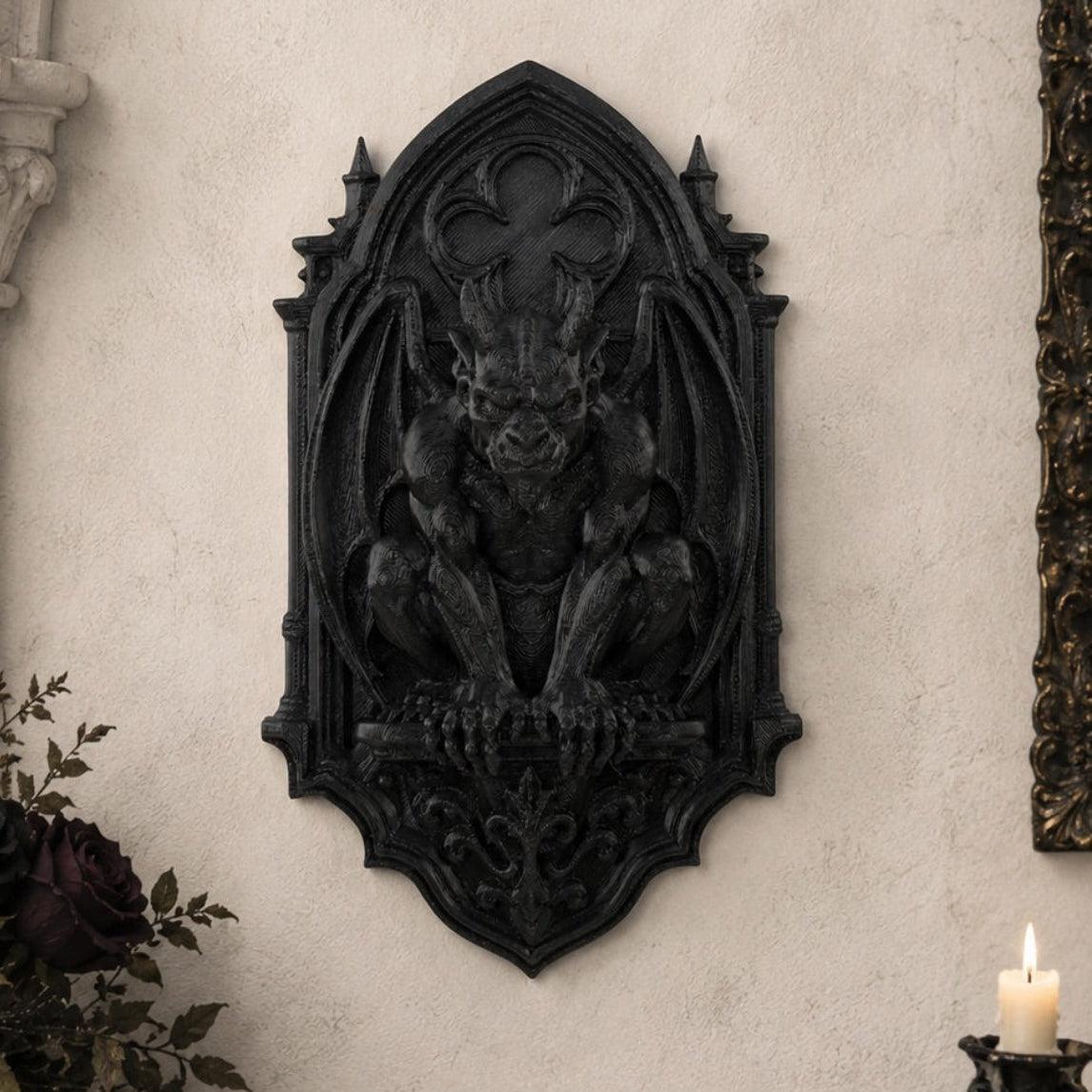 Gargoyle guardian plaque – witchy gothic entryway decor styled