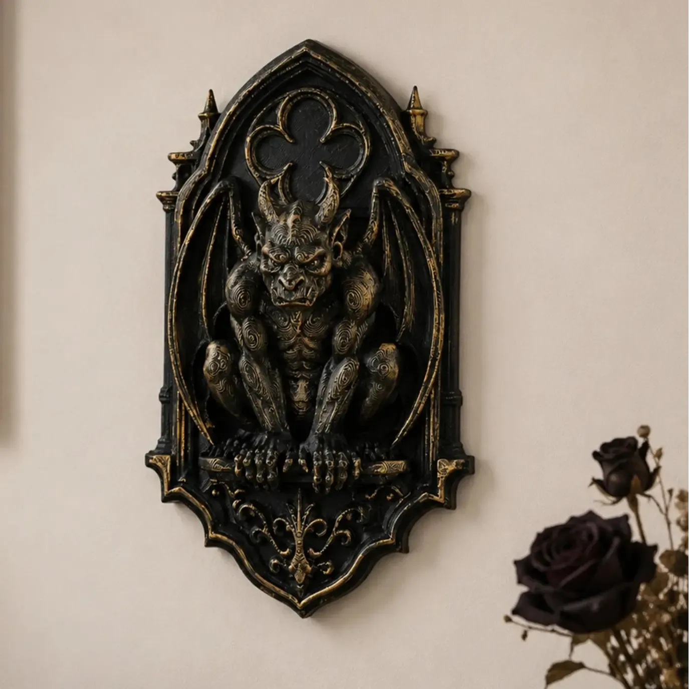 Church gargoyle relief – dark academia wall art display