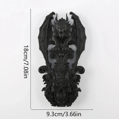 Gargoyle skull wall plaque dimension diagram, 9.3 cm wide and 18 cm high