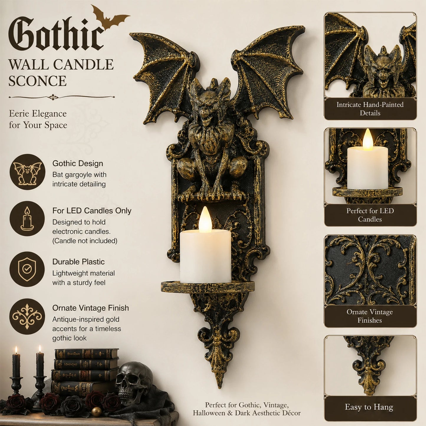 Gargoyle Wall Candle Holder Gothic Resin Wall Sconce Decor-MoonChildWorld