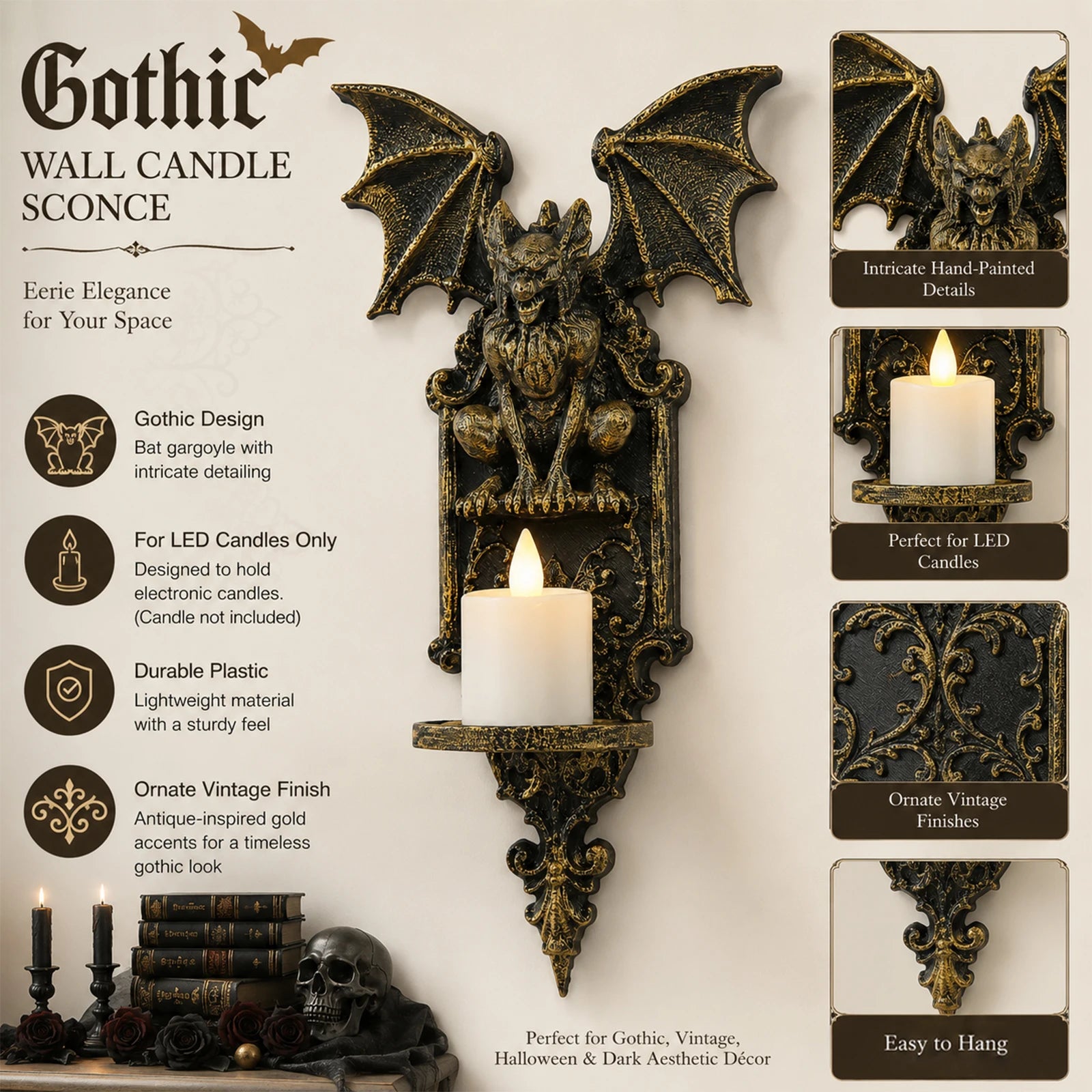 Gargoyle Wall Candle Holder Gothic Resin Wall Sconce Decor-MoonChildWorld