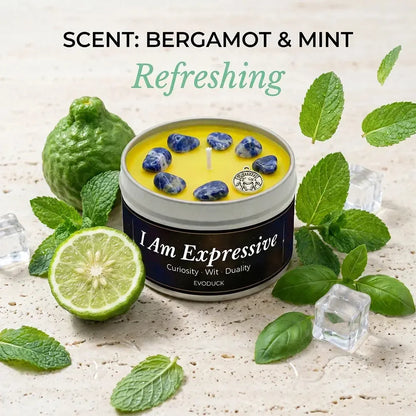 Gemini Candle I Am Expressive with bergamot fruit, fresh mint leaves and lime slice - Scent Bergamot and Mint, Refreshing