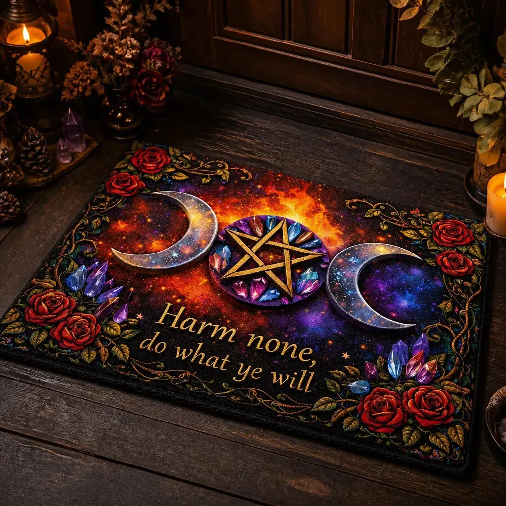 Magic Pentagram & Triple Moon Doormat – Pagan Spiritual Welcome Mat for Wiccan Altar Room_mockup_2.webp