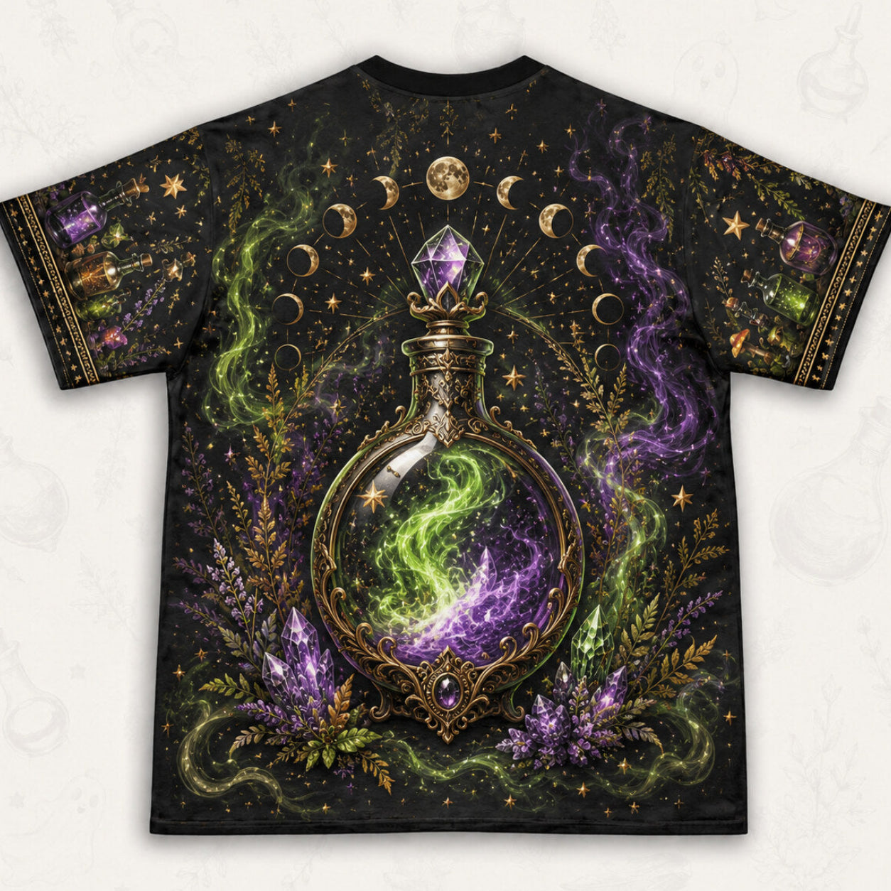 Ghost Cauldron Potion T-Shirt Skull Apothecary Halloween Tee back view