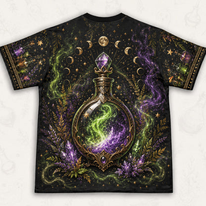 Ghost Cauldron Potion T-Shirt Skull Apothecary Halloween Tee back view