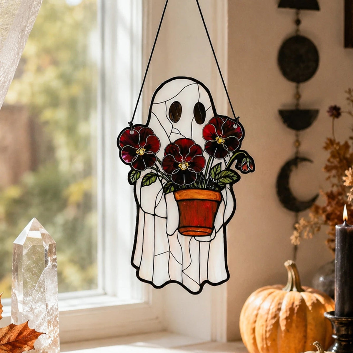 Close-up of the potted plant detail on the ghost suncatcher