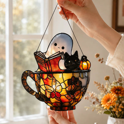 Pumpkin detail on the autumn ghost window hanging