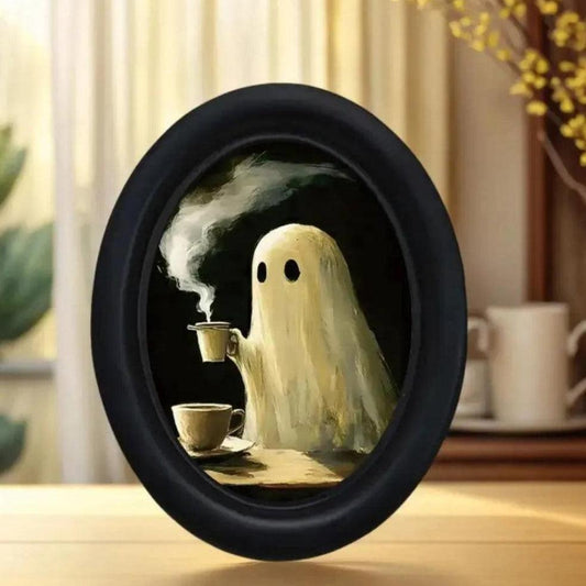 Spooky Ghost Wooden Oval Frame - Gothic Oval Wall Art - Witchy Halloween Wall Decoration-MoonChildWorld