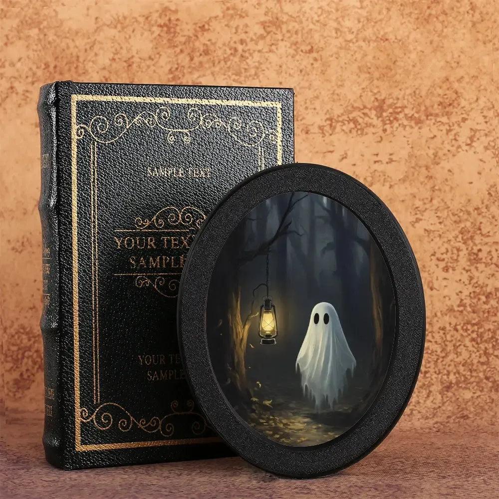 Ghost in Forest Spooky Wooden Oval Frame - Gothic Oval Wall Art - Halloween Wall Decoration-MoonChildWorld