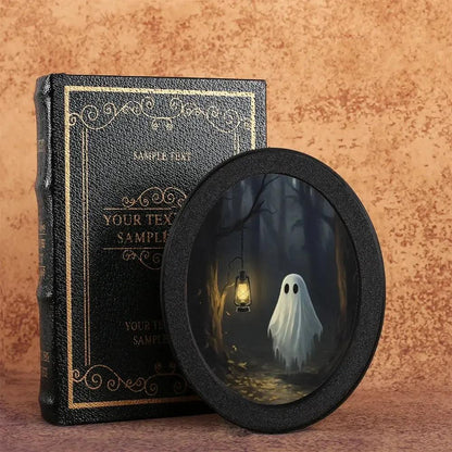 Ghost in Forest Spooky Wooden Oval Frame - Gothic Oval Wall Art - Halloween Wall Decoration-MoonChildWorld