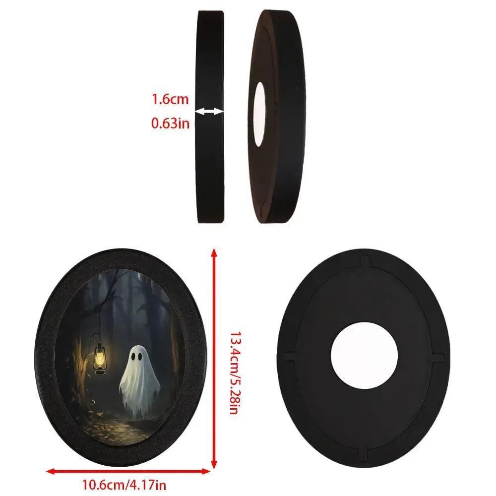 Ghost in Forest Spooky Wooden Oval Frame - Gothic Oval Wall Art - Halloween Wall Decoration-MoonChildWorld