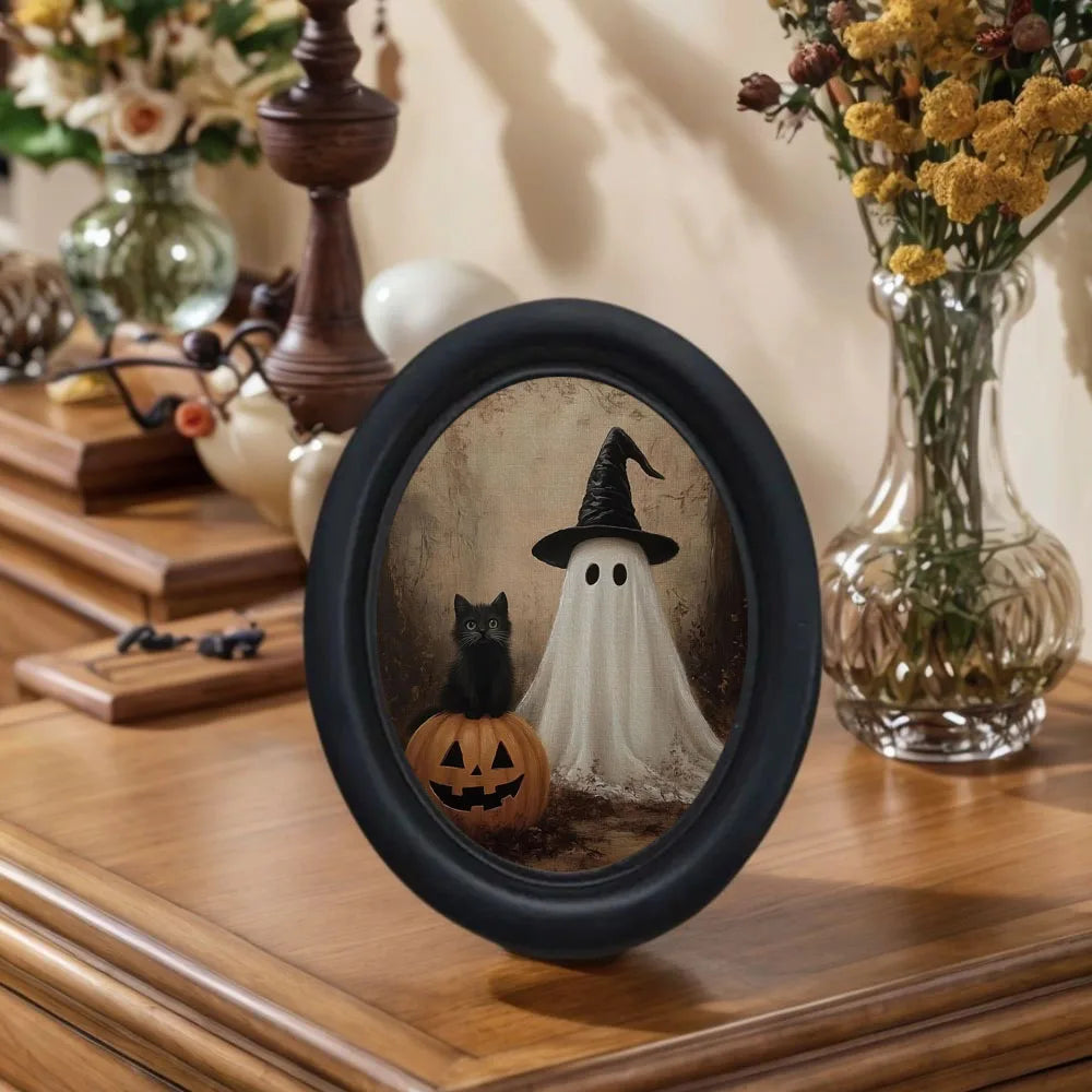 Ghostly Pumpkin Black Cat Wall Decoration – styled on wall