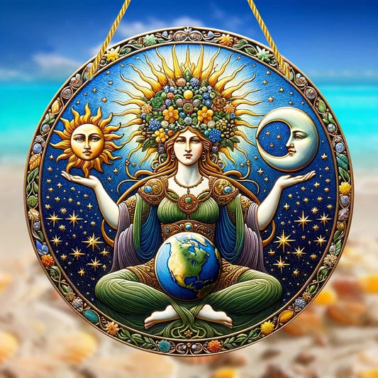 Gaia Goddess Suncatcher Wicca Pagan Acrylic Round Sign Mother Earth Suncatcher-MoonChildWorld