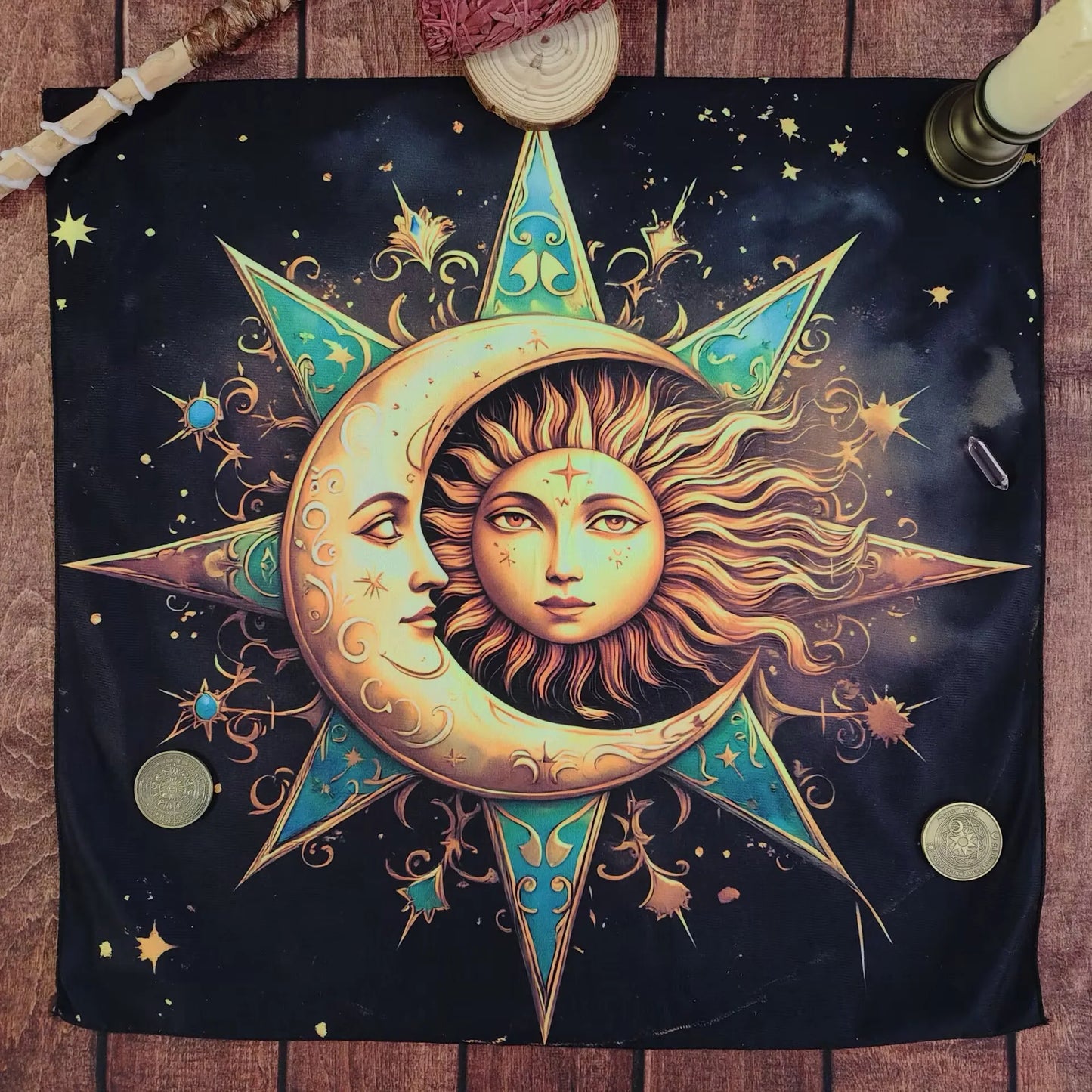 Glow Sun Moon Mandala Tarot Altar Cloth-MoonChildWorld