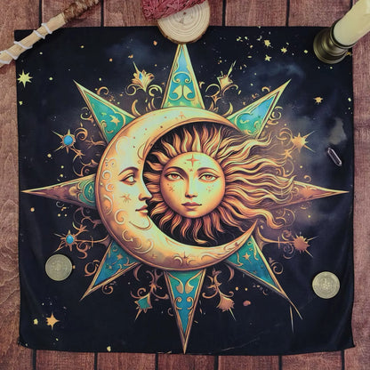 Glow Sun Moon Mandala Tarot Altar Cloth-MoonChildWorld