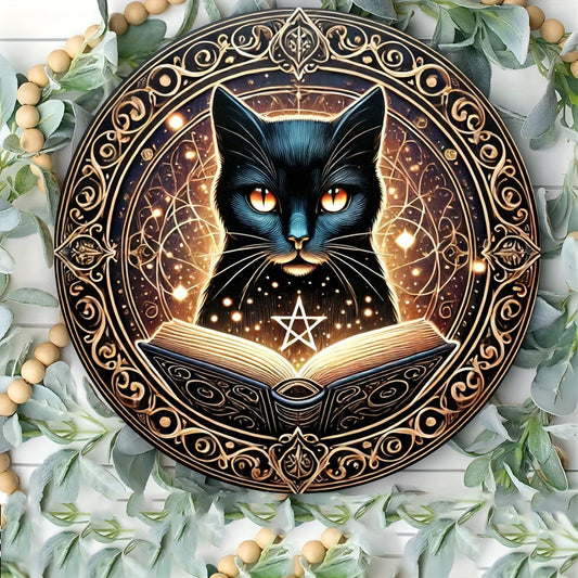 Witchy Black Cat Metal Sign for Halloween Wall Decor-MoonChildWorld