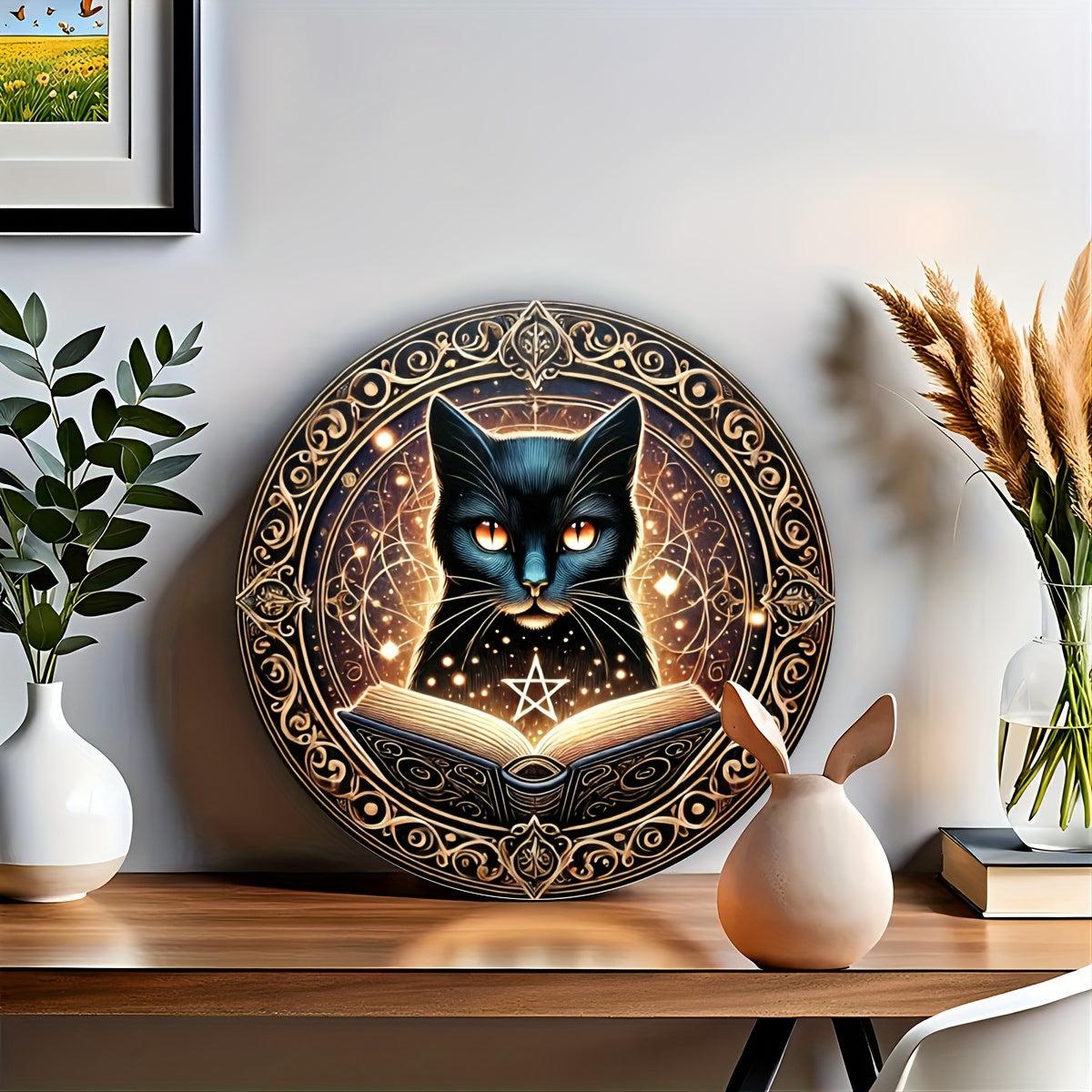 Witchy Black Cat Metal Sign for Halloween Wall Decor-MoonChildWorld