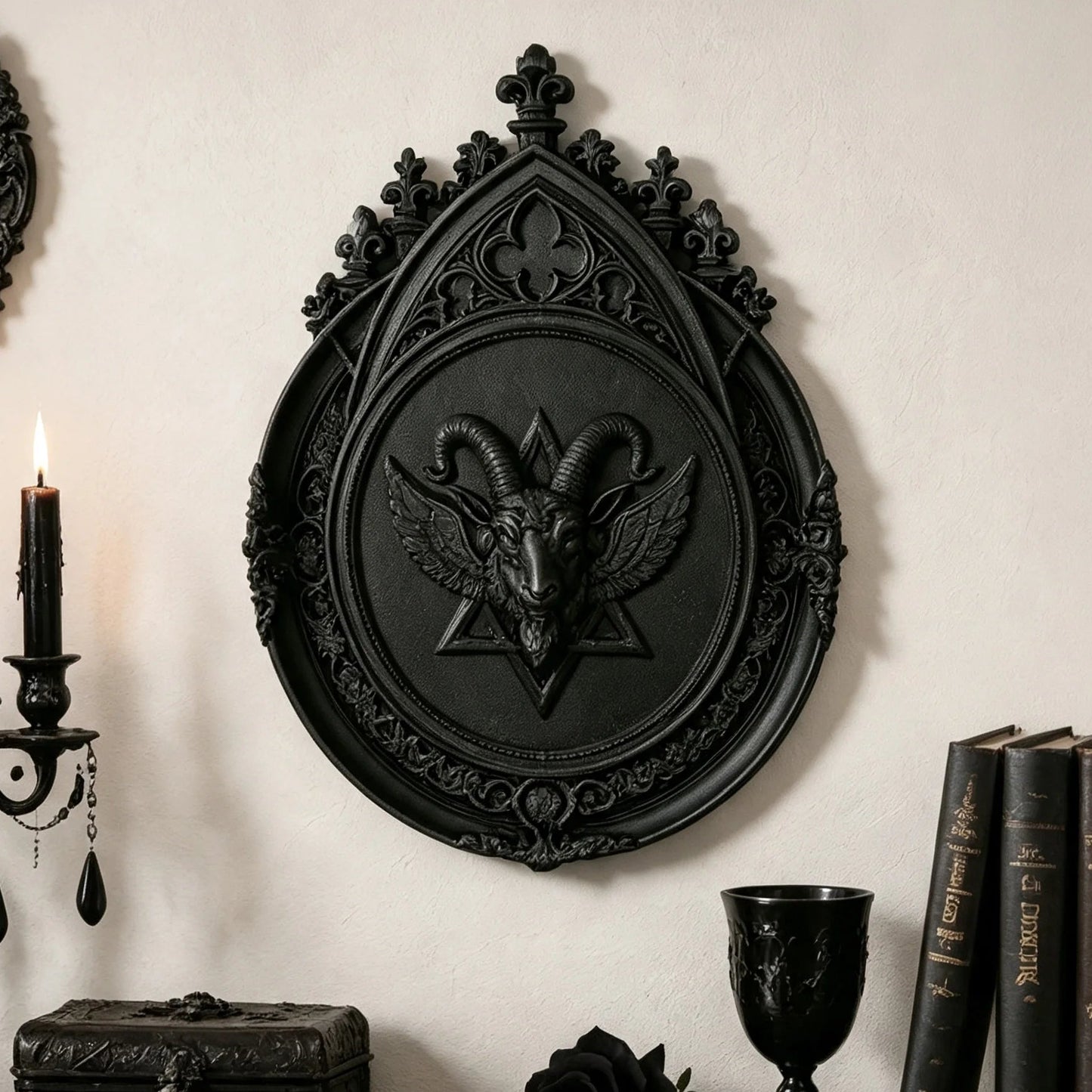 Goat Head Relief Wall Plaque Gothic Resin Vintage Wall Decor-MoonChildWorld