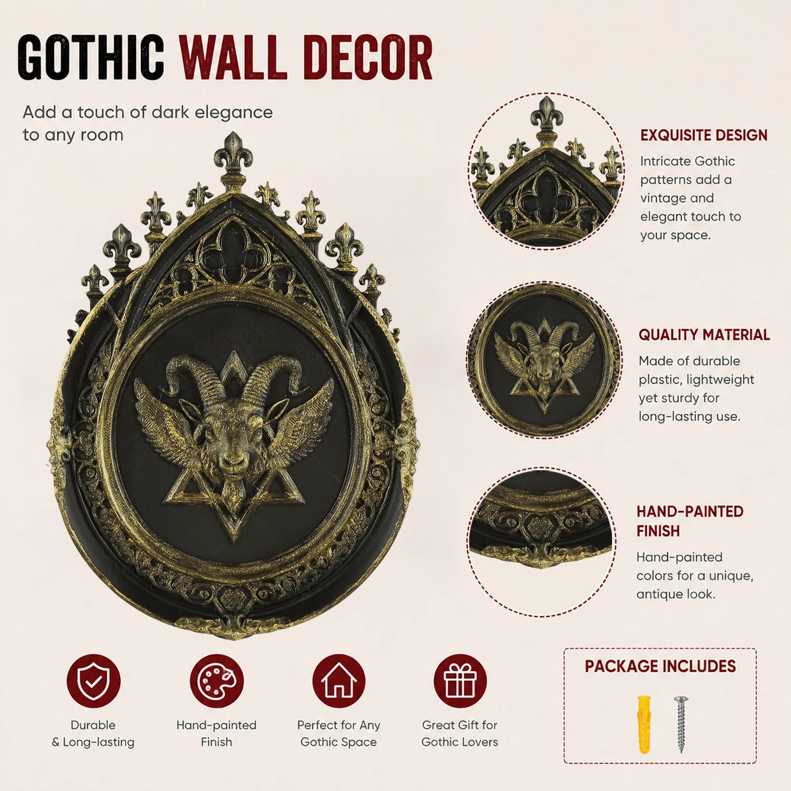Goat Head Relief Wall Plaque Gothic Resin Vintage Wall Decor-MoonChildWorld