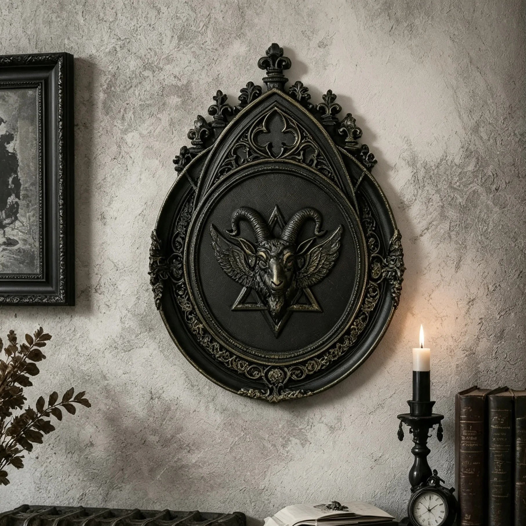 Goat Head Relief Wall Plaque Gothic Resin Vintage Wall Decor-MoonChildWorld