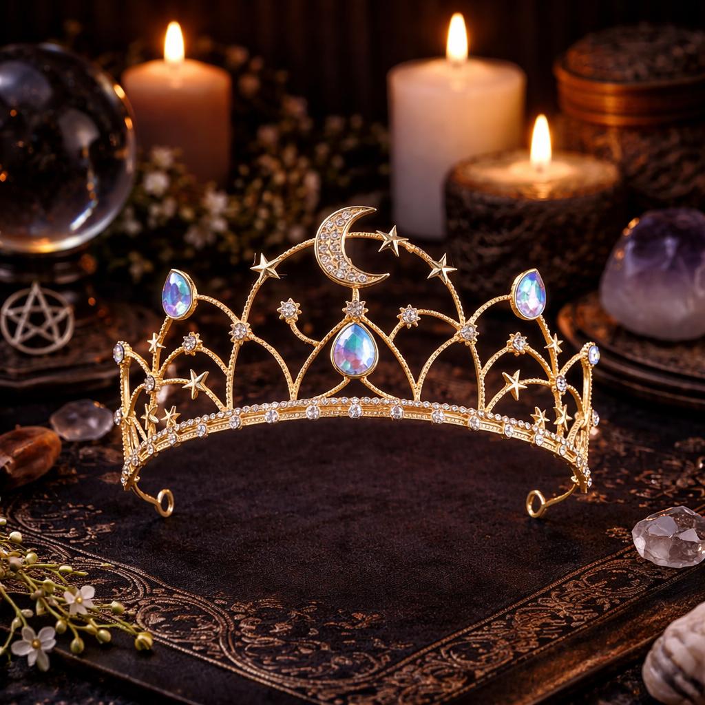 Goddess Moon Crown - Celestial Moon Star Tiara - Wiccan and Pagan Hair Accessories-MoonChildWorld