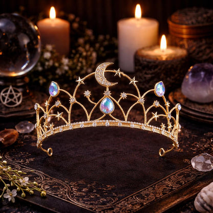Goddess Moon Crown - Celestial Moon Star Tiara - Wiccan and Pagan Hair Accessories-MoonChildWorld