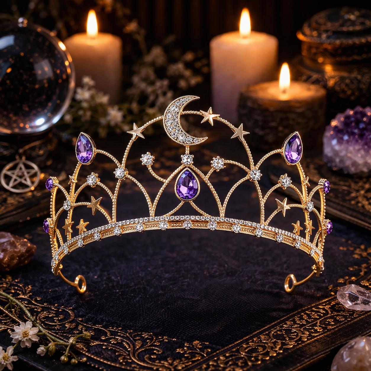 Goddess Moon Crown - Celestial Moon Star Tiara - Wiccan and Pagan Hair Accessories-MoonChildWorld