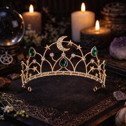 Goddess Moon Crown - Celestial Moon Star Tiara - Wiccan and Pagan Hair Accessories-MoonChildWorld