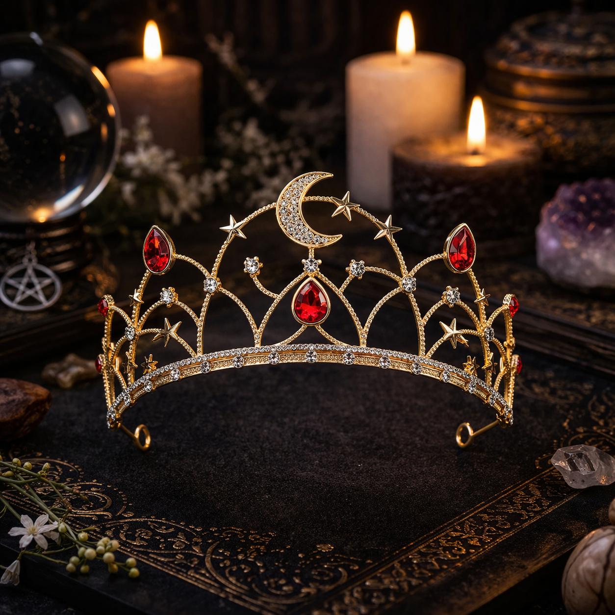 Goddess Moon Crown - Celestial Moon Star Tiara - Wiccan and Pagan Hair Accessories-MoonChildWorld