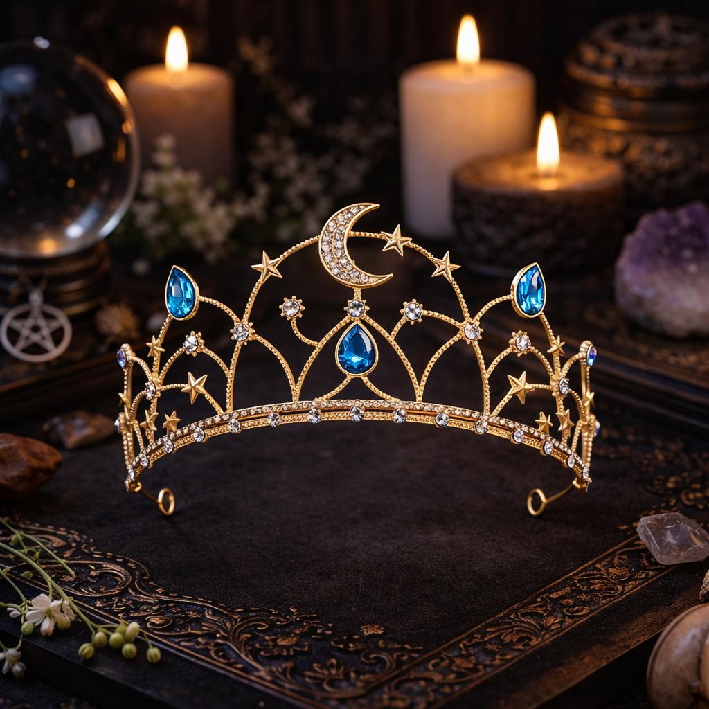 Goddess Moon Crown - Celestial Moon Star Tiara - Wiccan and Pagan Hair Accessories-MoonChildWorld