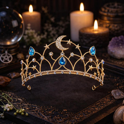 Goddess Moon Crown - Celestial Moon Star Tiara - Wiccan and Pagan Hair Accessories-MoonChildWorld