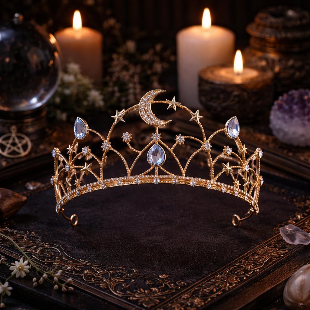 Goddess Moon Crown - Celestial Moon Star Tiara - Wiccan and Pagan Hair Accessories-MoonChildWorld