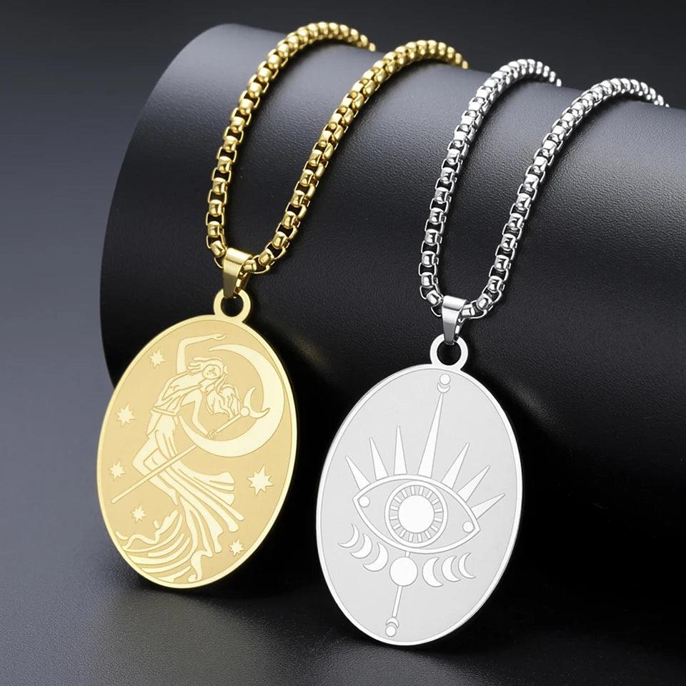 Moon Goddess Necklace Goddess of Night Pendant Double-sided Wicca Pagan Amulet Jewelry-MoonChildWorld