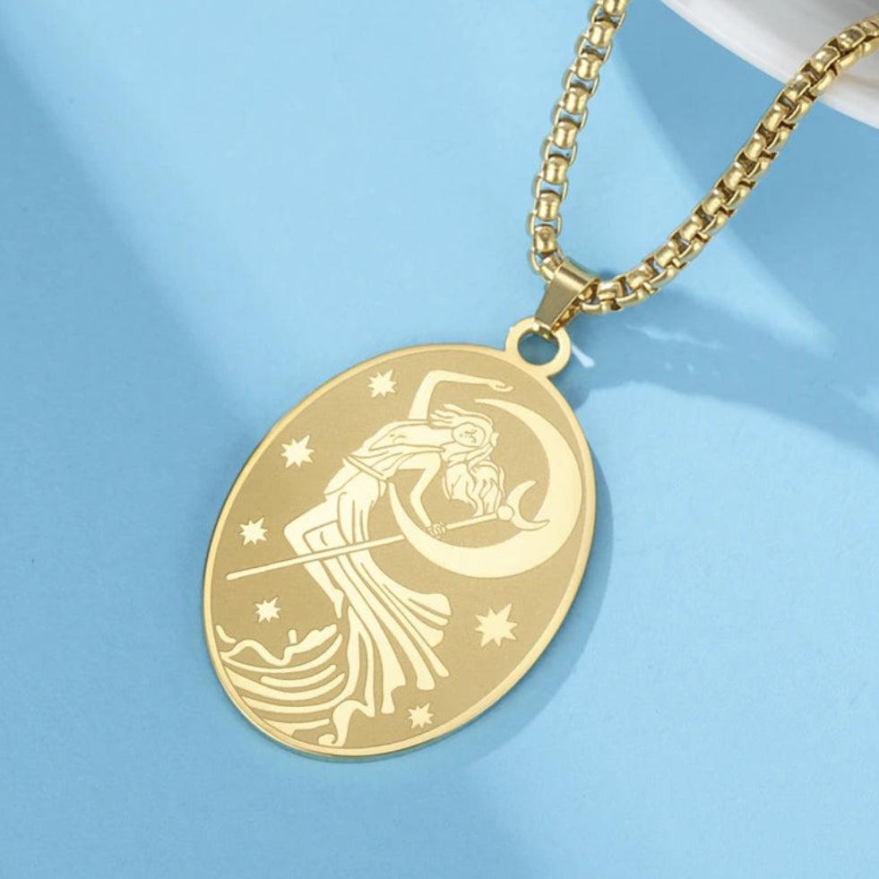 Moon Goddess Necklace Goddess of Night Pendant Double-sided Wicca Pagan Amulet Jewelry-MoonChildWorld