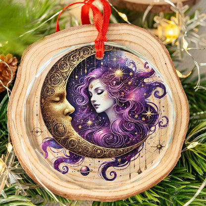 Celestial Moon Goddess Glass Ornament Pagan Yule Ornament-MoonChildWorld