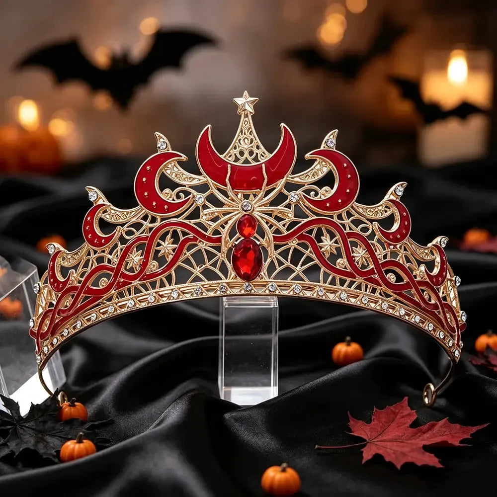 Gold Moon & Spider Tiara, Witch Queen Halloween Crown, product view 1 of 9