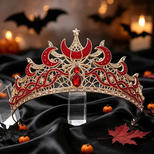 Gold Moon & Spider Tiara, Witch Queen Halloween Crown, product view 1 of 9