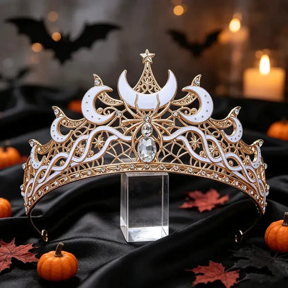 Gold Moon & Spider Tiara, Witch Queen Halloween Crown, product view 8 of 9