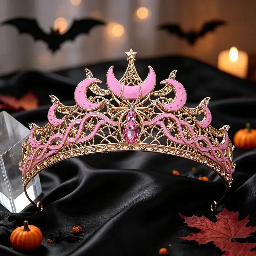 Gold Moon & Spider Tiara, Witch Queen Halloween Crown, product view 9 of 9