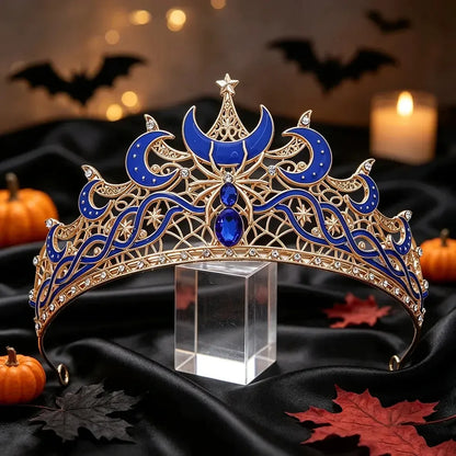 Gold Moon & Spider Tiara, Witch Queen Halloween Crown, product view 5 of 9