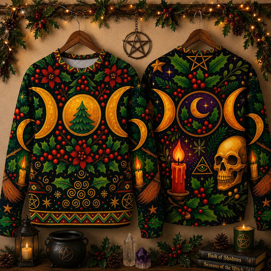 Triple Moon Wicca Yule Sweatshirt Pagan Christmas Sweater-MoonChildWorld